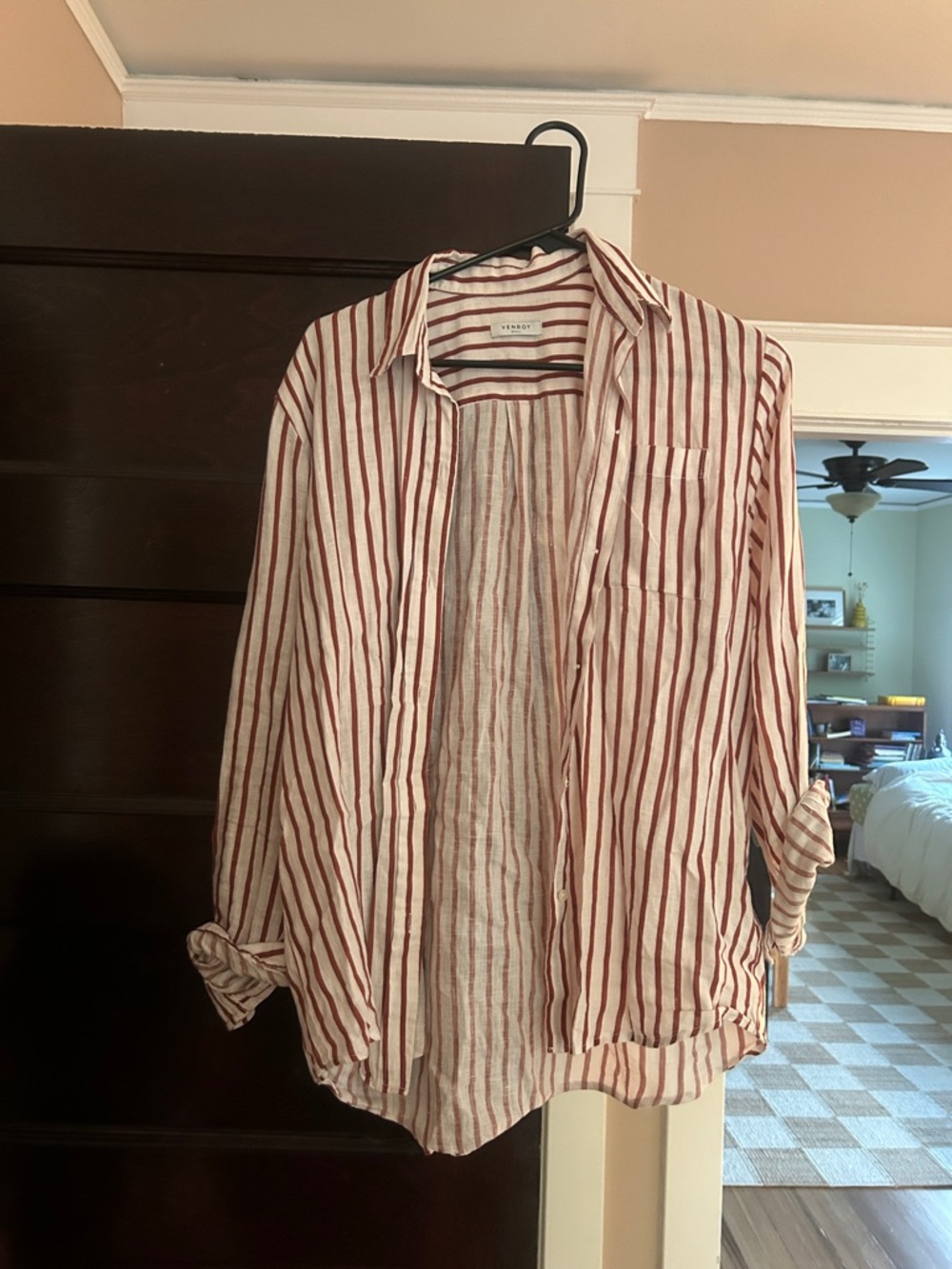 Venroy Red and White Striped Button-Down Shirt